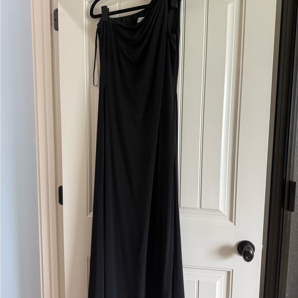 Calvin Klein Black Asymmetrical Maxi Slip Dress